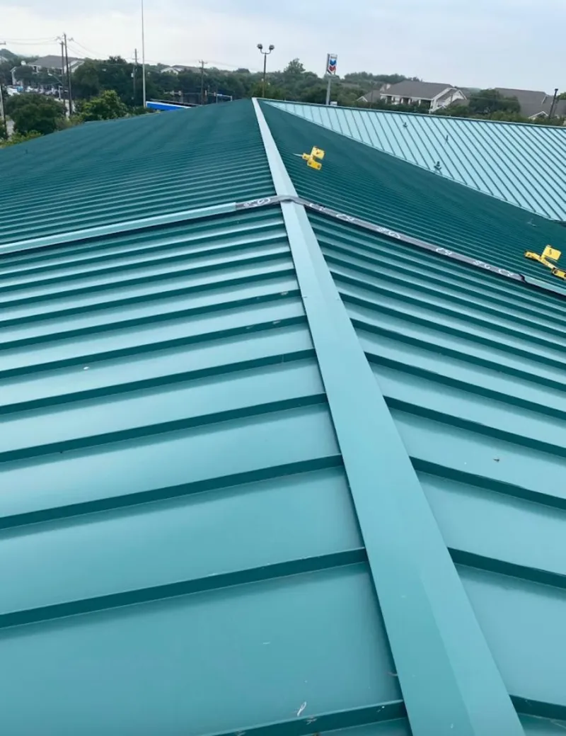 Green commercial metal roof ridge and valley for Metal Roof Repair in Connersville